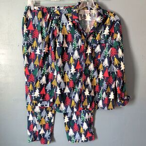 Hanna Andersson Pajama Set Womens Size S Multicolor Holiday Trees Cozy PJs
